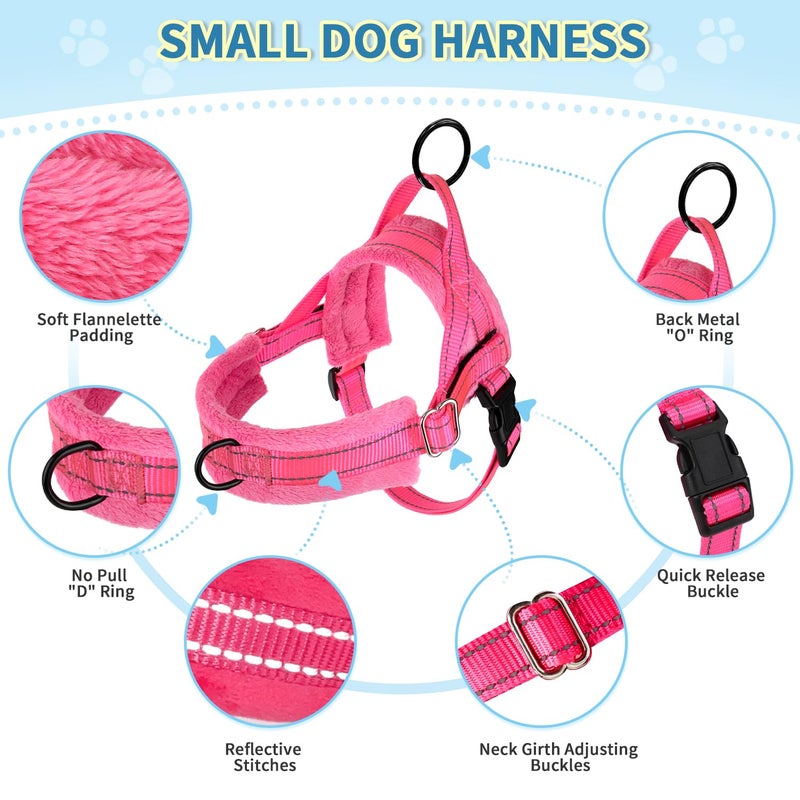 Lukovee No Pull Dog Harness and Leash Set, Soft Padded Small Dog Harness, Neck & Chest Adjustable Reflective Vest Puppy Harness with 4ft Lightweight Anti-Twist Dog Leash for Small Dogs (XS, Pink) - Image 2